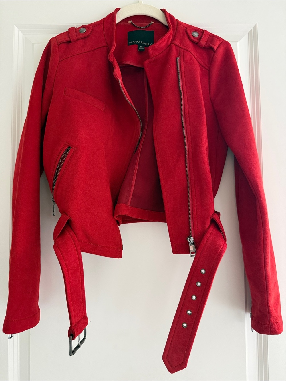 Banana Republic Red Belted Moto Jacket